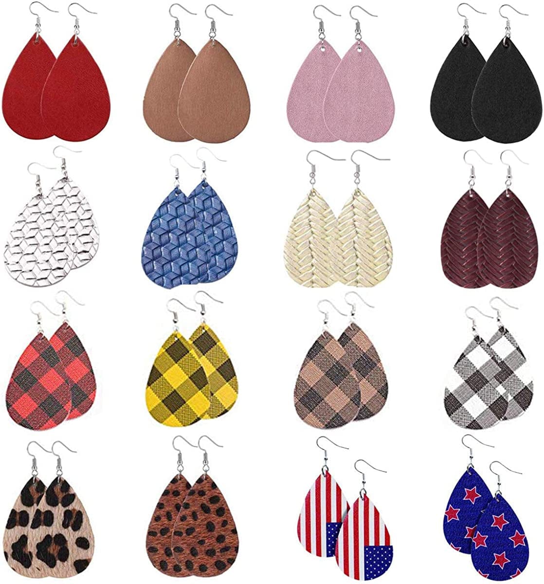 Teardrop Leather Earrings for Women Leopard Print Leather Earrings Lightweight Faux Leather Leaf Earrings 16 Pairs Leather-003