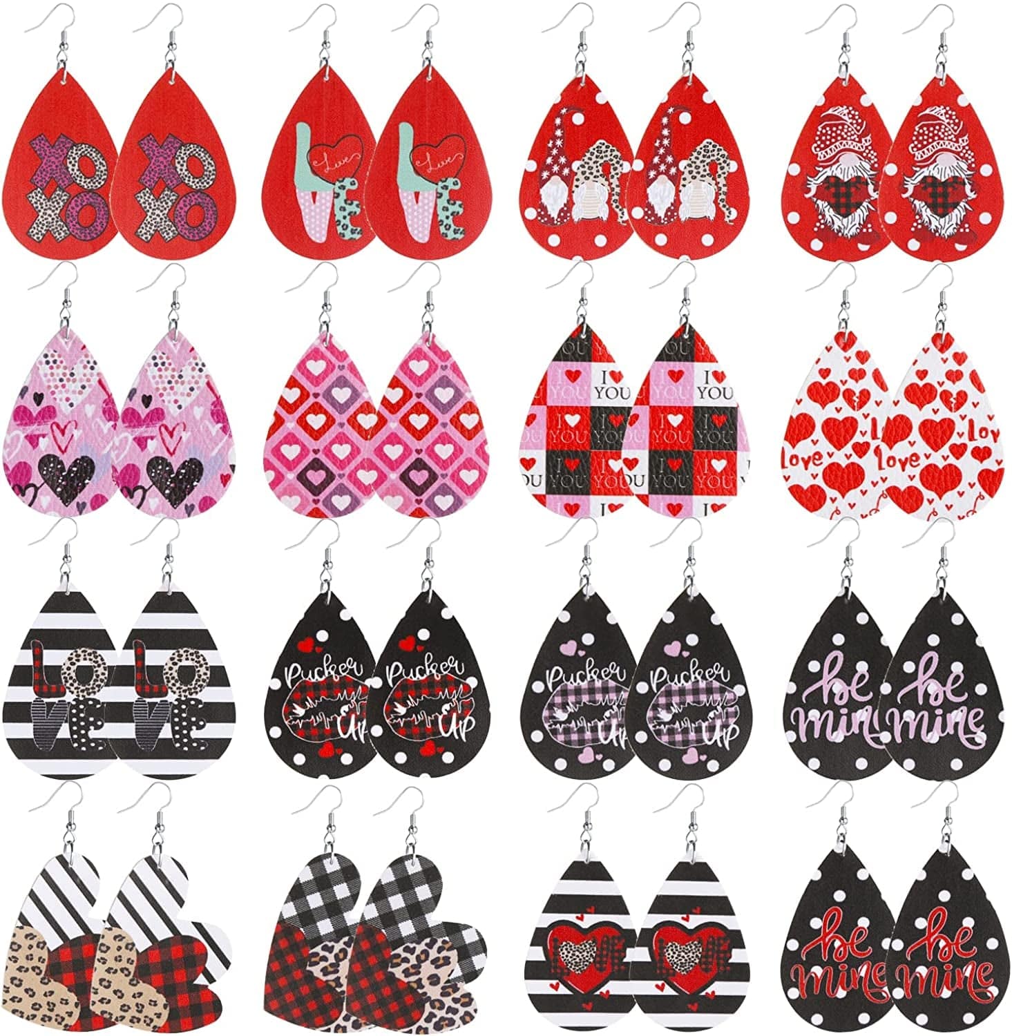 Teardrop Leather Earrings for Women Leopard Print Leather Earrings Lightweight Faux Leather Leaf Earrings 16 Pairs Valentine's Day