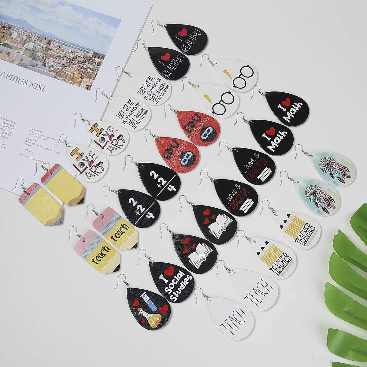 Teardrop Leather Earrings for Women Leopard Print Leather Earrings Lightweight Faux Leather Leaf Earrings 16 Pairs