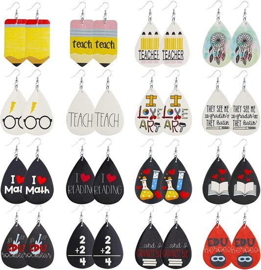 Teardrop Leather Earrings for Women Leopard Print Leather Earrings Lightweight Faux Leather Leaf Earrings 16 Pairs School earrings