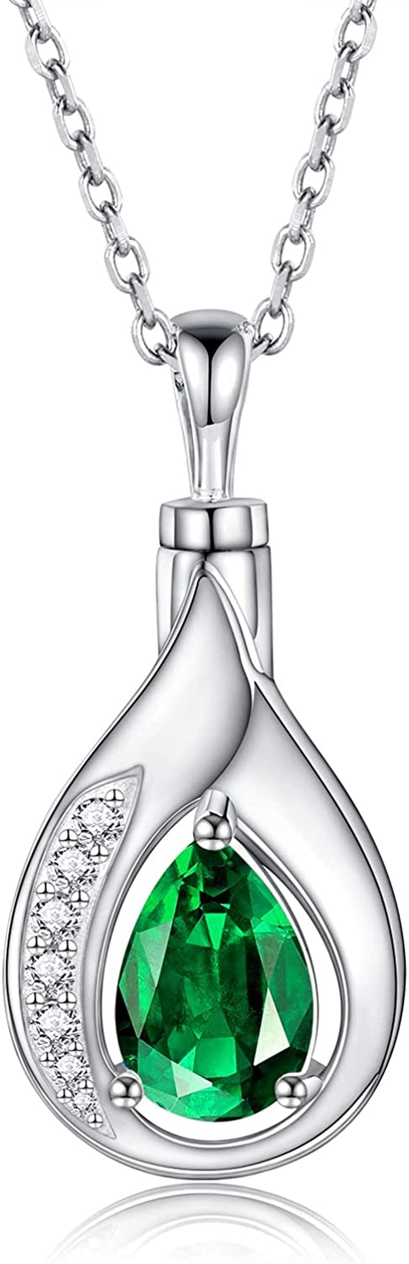 Teardrop Urn Necklace for Ashes - 925 Sterling Silver Blue Cremation Pendant Memorial Keepake Funeral Necklace Jewelry Gifts for Women Wife Mother Green