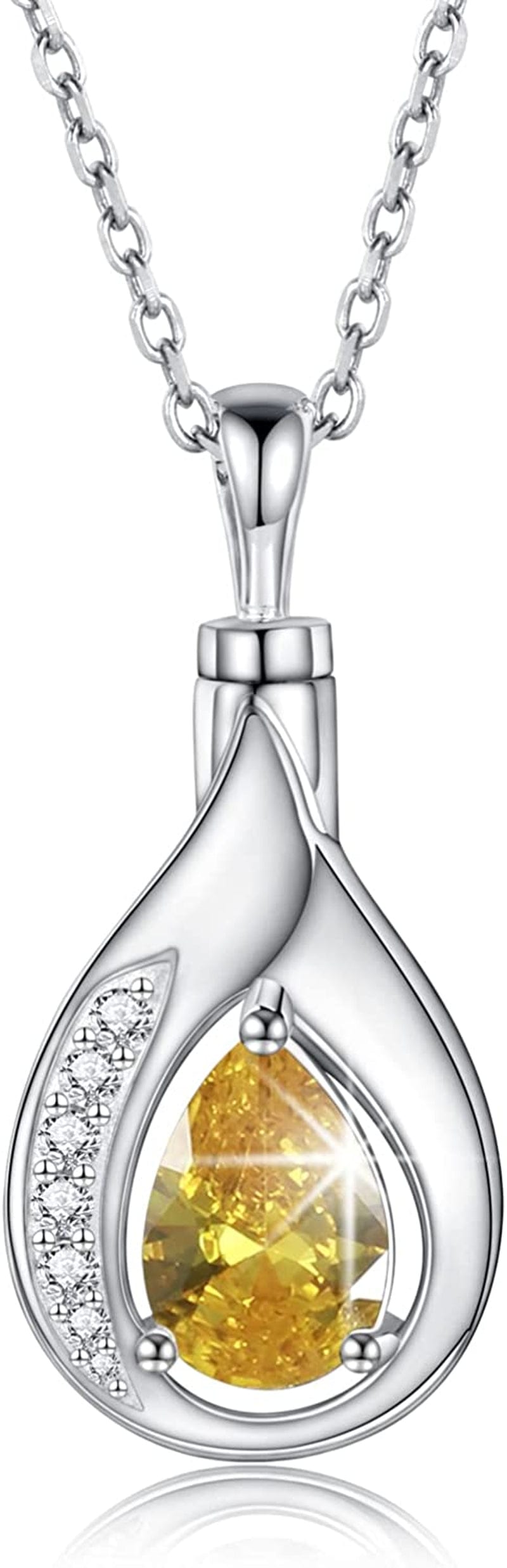 Teardrop Urn Necklace for Ashes - 925 Sterling Silver Blue Cremation Pendant Memorial Keepake Funeral Necklace Jewelry Gifts for Women Wife Mother Yellow