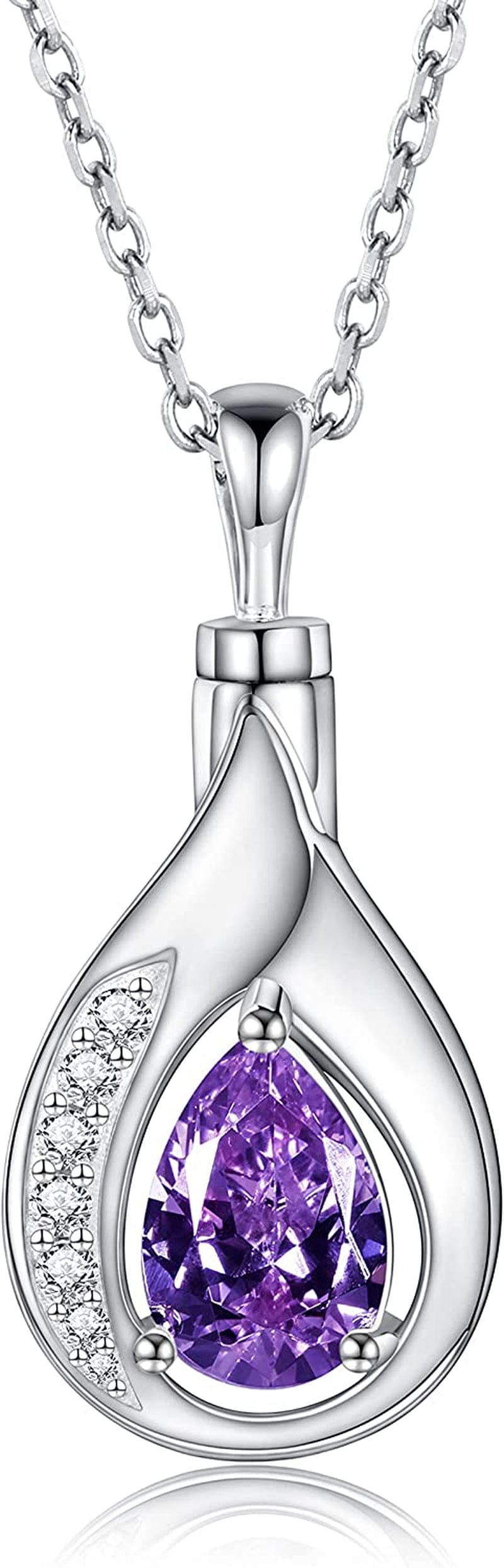 Teardrop Urn Necklace for Ashes - 925 Sterling Silver Blue Cremation Pendant Memorial Keepake Funeral Necklace Jewelry Gifts for Women Wife Mother Purple