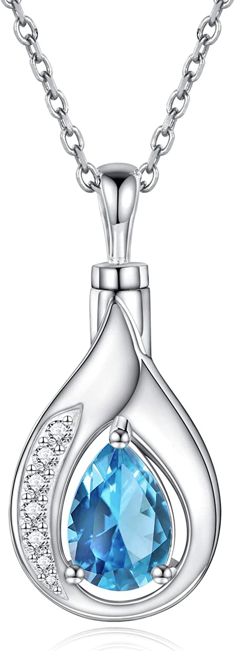 Teardrop Urn Necklace for Ashes - 925 Sterling Silver Blue Cremation Pendant Memorial Keepake Funeral Necklace Jewelry Gifts for Women Wife Mother Light blue