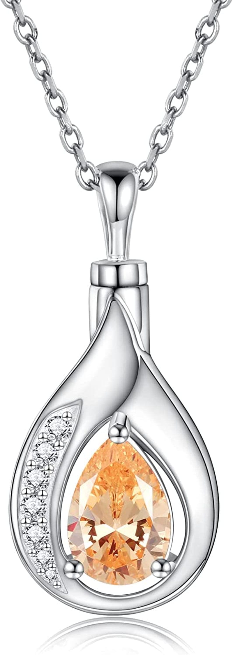 Teardrop Urn Necklace for Ashes - 925 Sterling Silver Blue Cremation Pendant Memorial Keepake Funeral Necklace Jewelry Gifts for Women Wife Mother Champagne