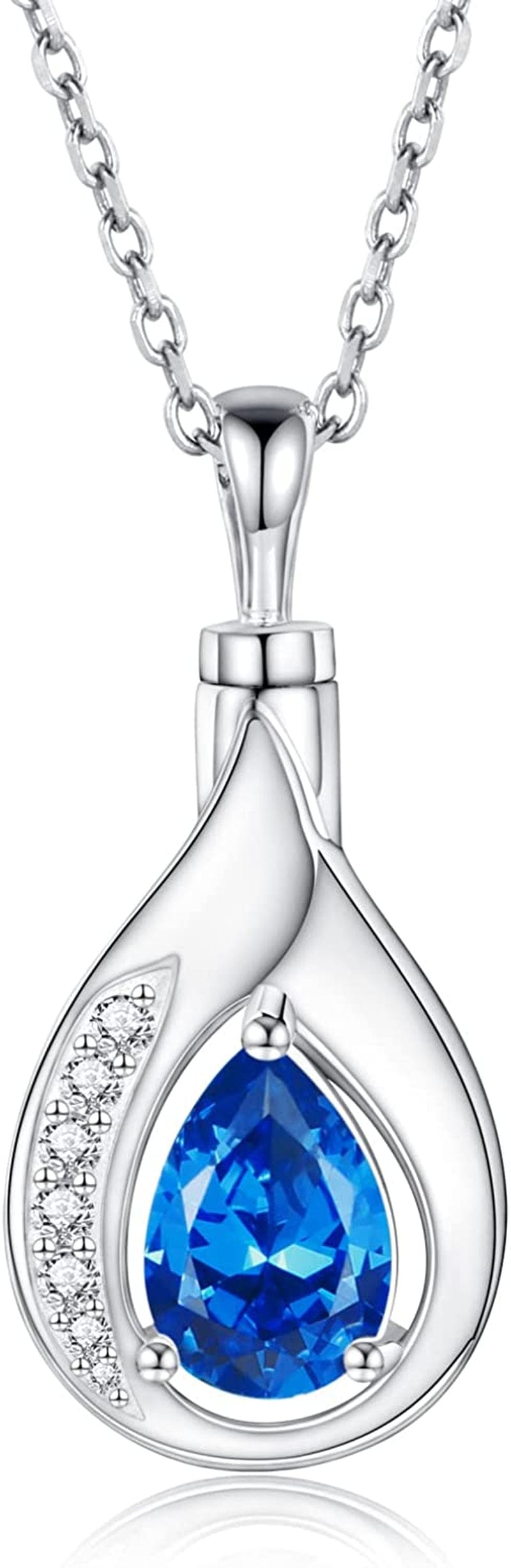 Teardrop Urn Necklace for Ashes - 925 Sterling Silver Blue Cremation Pendant Memorial Keepake Funeral Necklace Jewelry Gifts for Women Wife Mother Blue