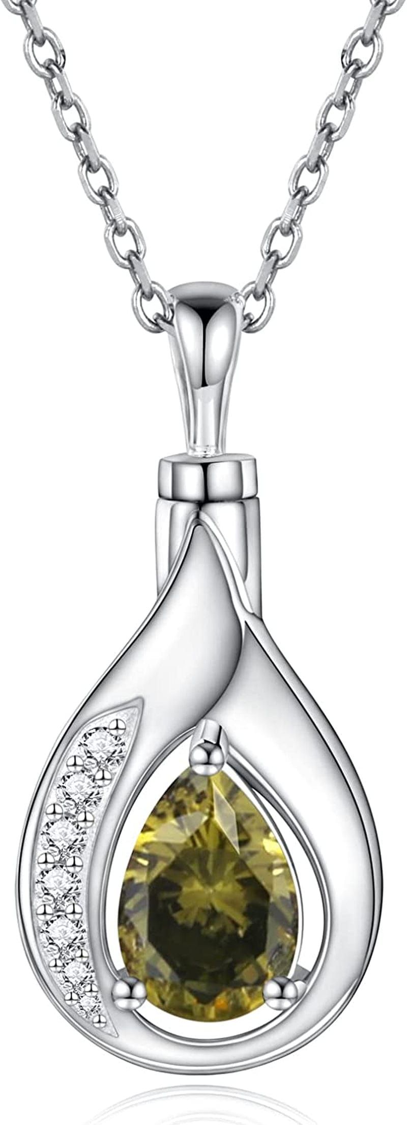 Teardrop Urn Necklace for Ashes - 925 Sterling Silver Blue Cremation Pendant Memorial Keepake Funeral Necklace Jewelry Gifts for Women Wife Mother Olive