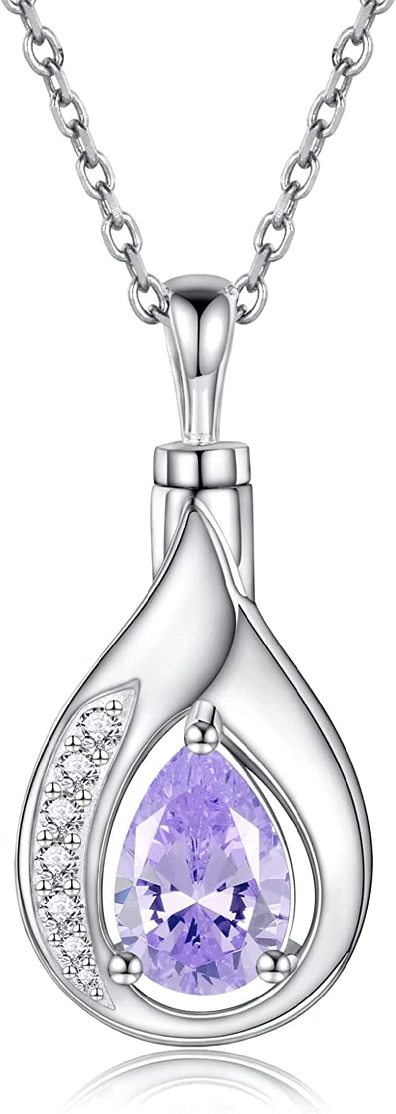 Teardrop Urn Necklace for Ashes - 925 Sterling Silver Blue Cremation Pendant Memorial Keepake Funeral Necklace Jewelry Gifts for Women Wife Mother Light purple