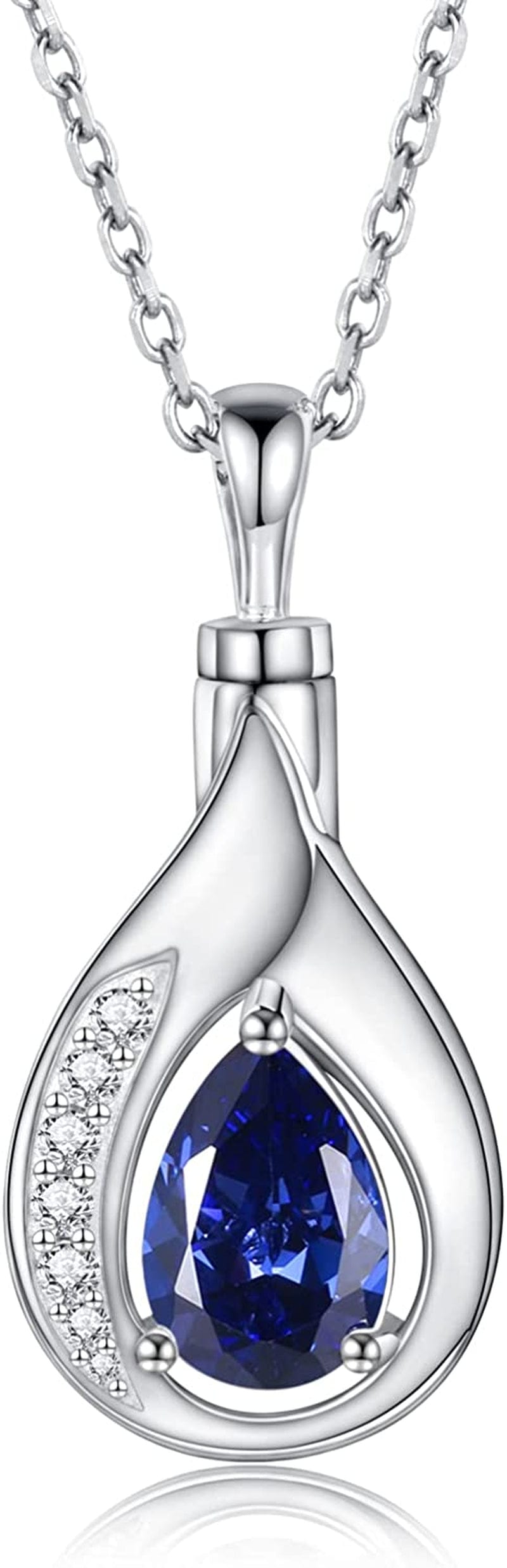Teardrop Urn Necklace for Ashes - 925 Sterling Silver Blue Cremation Pendant Memorial Keepake Funeral Necklace Jewelry Gifts for Women Wife Mother Deep blue