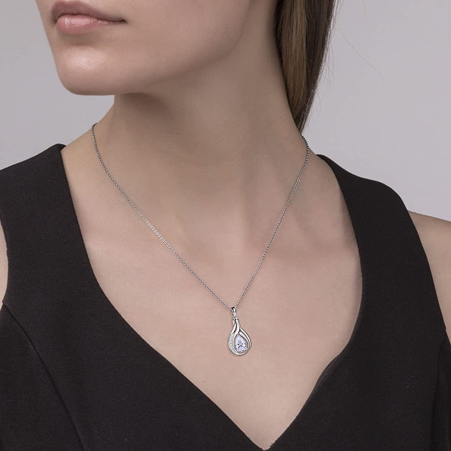 Teardrop Urn Necklace for Ashes - 925 Sterling Silver Blue Cremation Pendant Memorial Keepake Funeral Necklace Jewelry Gifts for Women Wife Mother