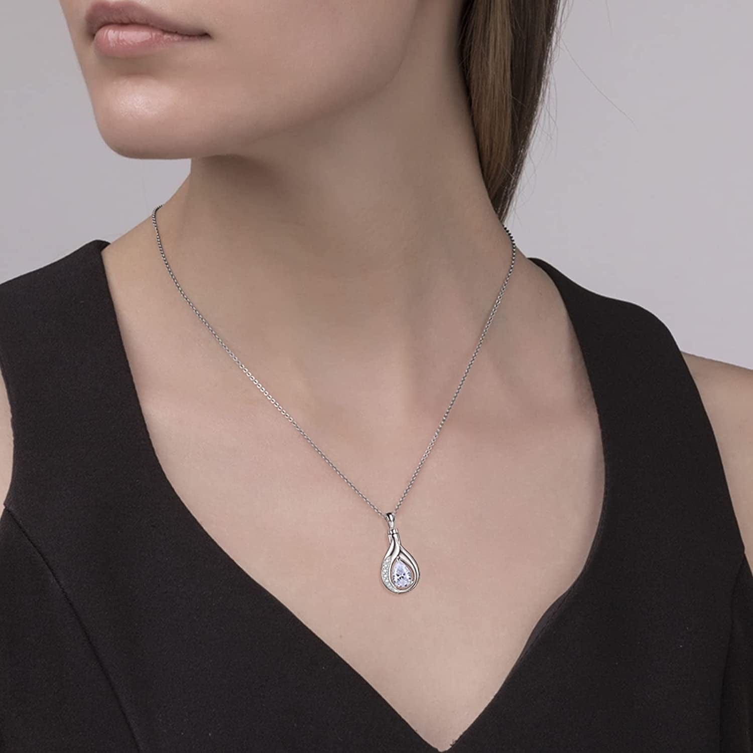 Teardrop Urn Necklace for Ashes - 925 Sterling Silver Blue Cremation Pendant Memorial Keepake Funeral Necklace Jewelry Gifts for Women Wife Mother