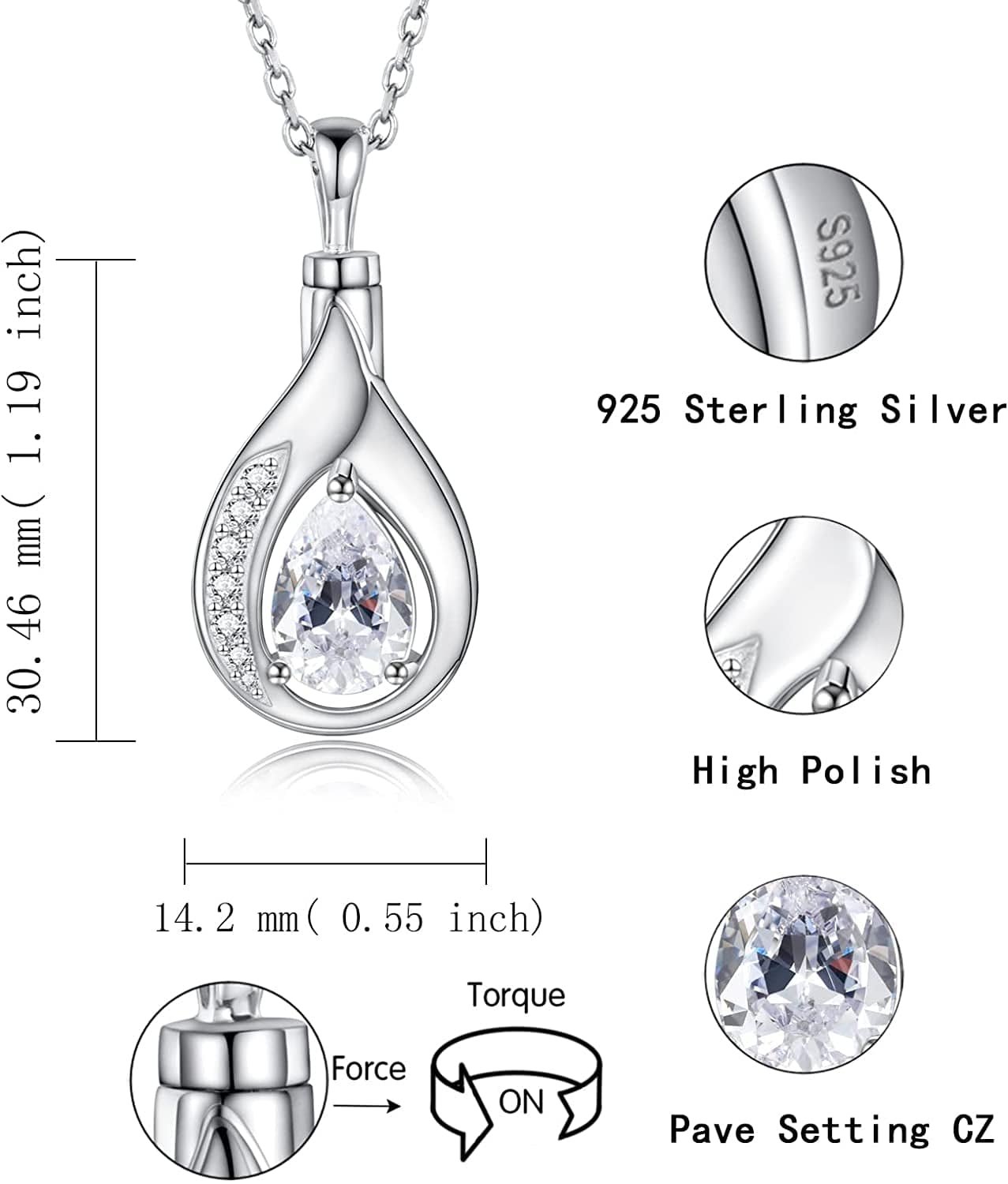 Teardrop Urn Necklace for Ashes - 925 Sterling Silver Blue Cremation Pendant Memorial Keepake Funeral Necklace Jewelry Gifts for Women Wife Mother