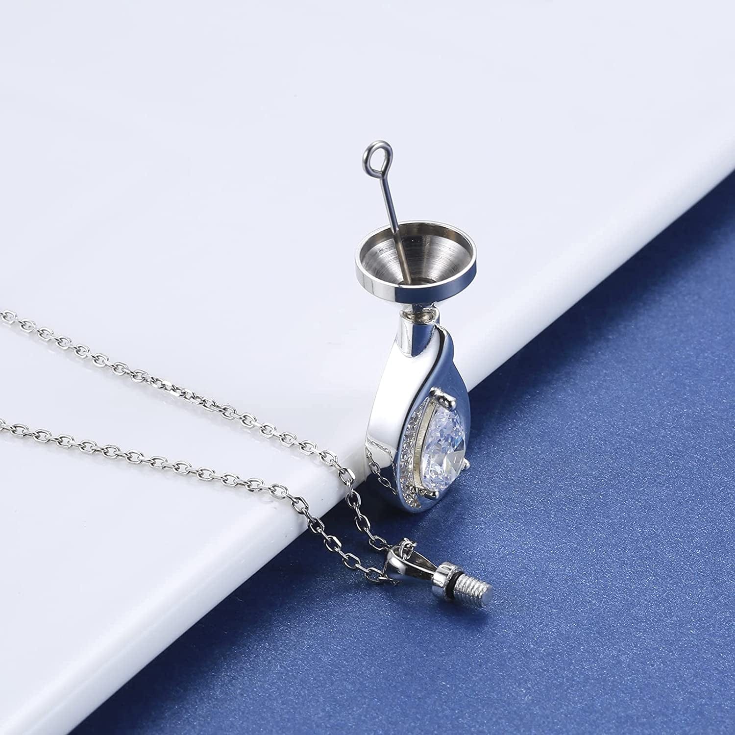 Teardrop Urn Necklace for Ashes - 925 Sterling Silver Blue Cremation Pendant Memorial Keepake Funeral Necklace Jewelry Gifts for Women Wife Mother