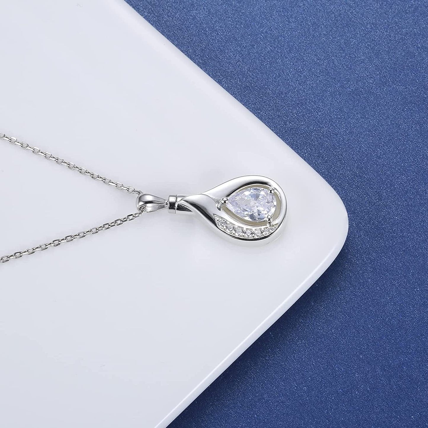 Teardrop Urn Necklace for Ashes - 925 Sterling Silver Blue Cremation Pendant Memorial Keepake Funeral Necklace Jewelry Gifts for Women Wife Mother