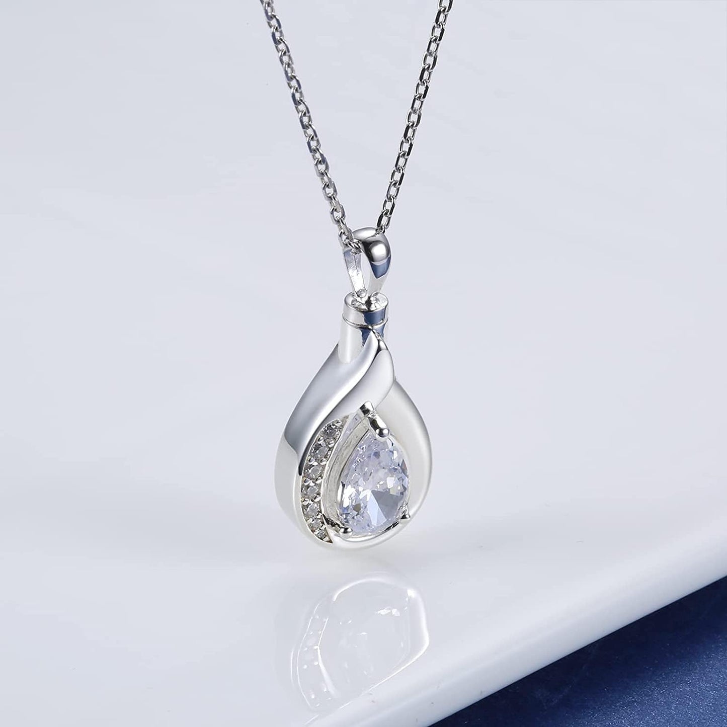 Teardrop Urn Necklace for Ashes - 925 Sterling Silver Blue Cremation Pendant Memorial Keepake Funeral Necklace Jewelry Gifts for Women Wife Mother