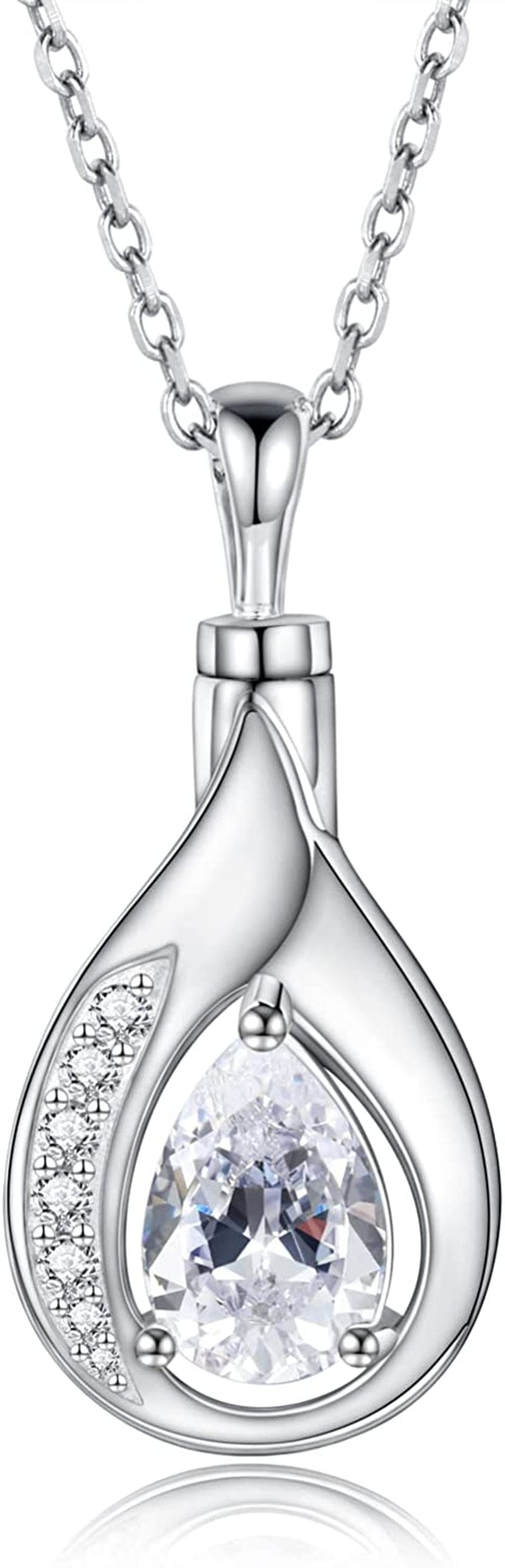 Teardrop Urn Necklace for Ashes - 925 Sterling Silver Blue Cremation Pendant Memorial Keepake Funeral Necklace Jewelry Gifts for Women Wife Mother White