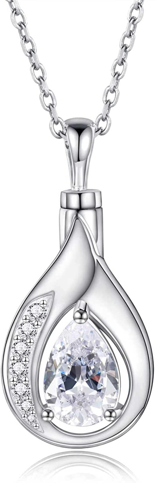 Teardrop Urn Necklace for Ashes - 925 Sterling Silver Blue Cremation Pendant Memorial Keepake Funeral Necklace Jewelry Gifts for Women Wife Mother White
