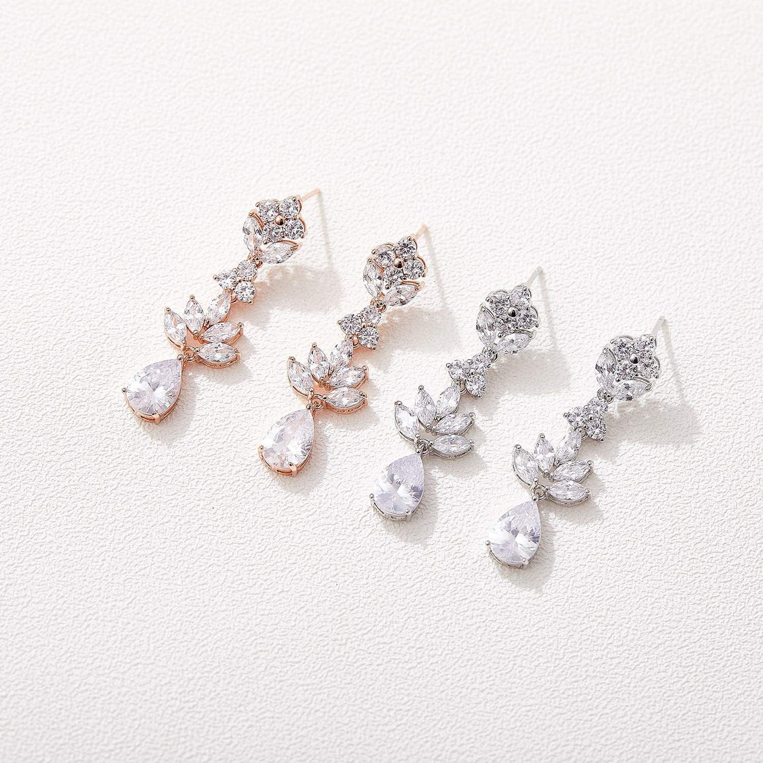 Teardrop Wedding Earrings for Brides Birdesmaid, Crystal Cubic Zirconia Bridal Drop Earrings for Women Prom