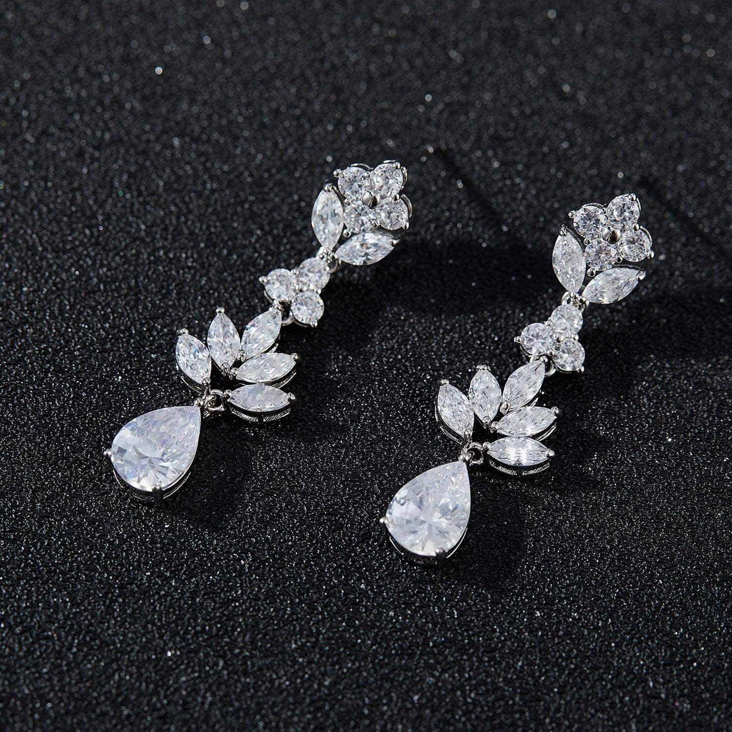Teardrop Wedding Earrings for Brides Birdesmaid, Crystal Cubic Zirconia Bridal Drop Earrings for Women Prom