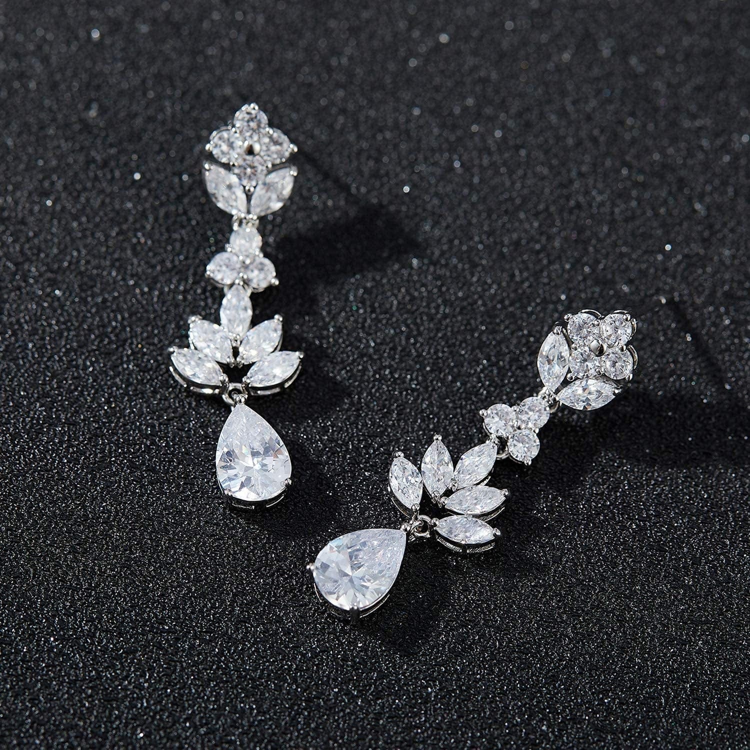 Teardrop Wedding Earrings for Brides Birdesmaid, Crystal Cubic Zirconia Bridal Drop Earrings for Women Prom