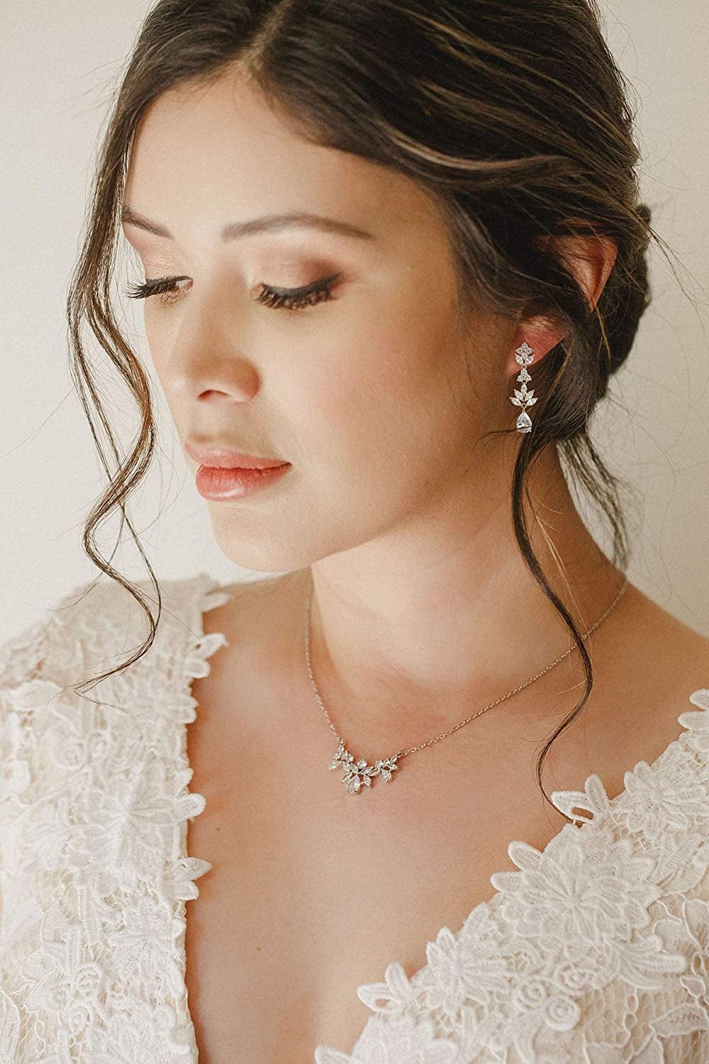 Teardrop Wedding Earrings for Brides Birdesmaid, Crystal Cubic Zirconia Bridal Drop Earrings for Women Prom