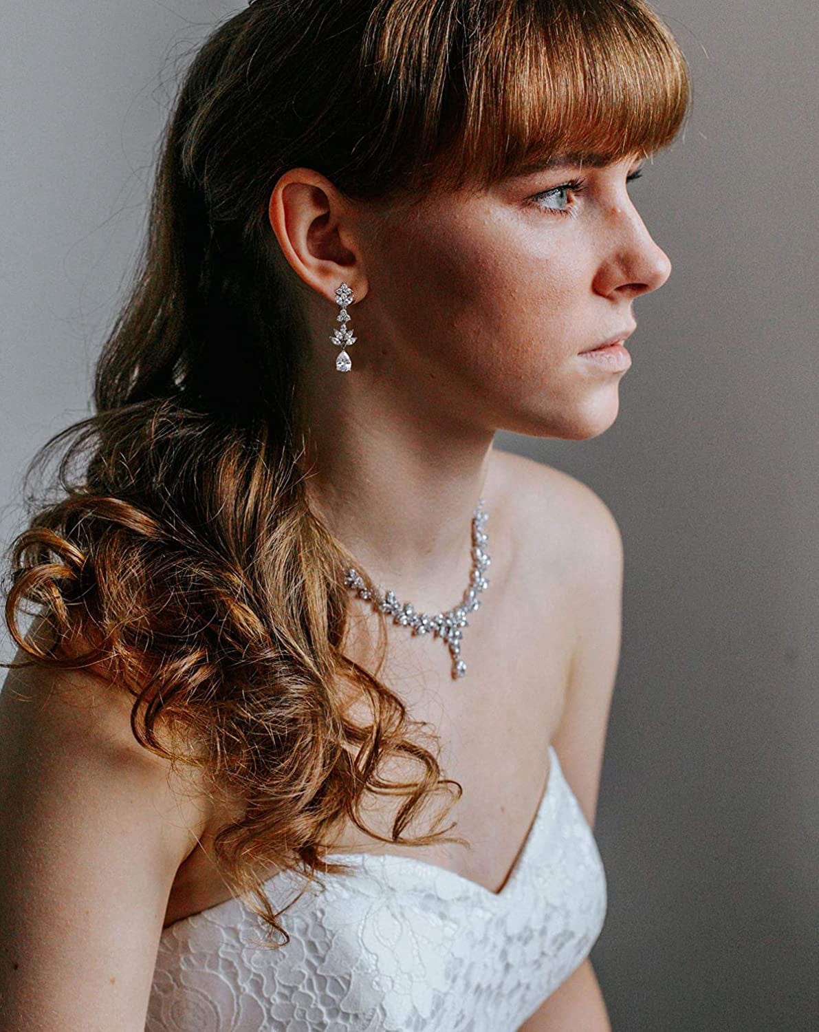 Teardrop Wedding Earrings for Brides Birdesmaid, Crystal Cubic Zirconia Bridal Drop Earrings for Women Prom