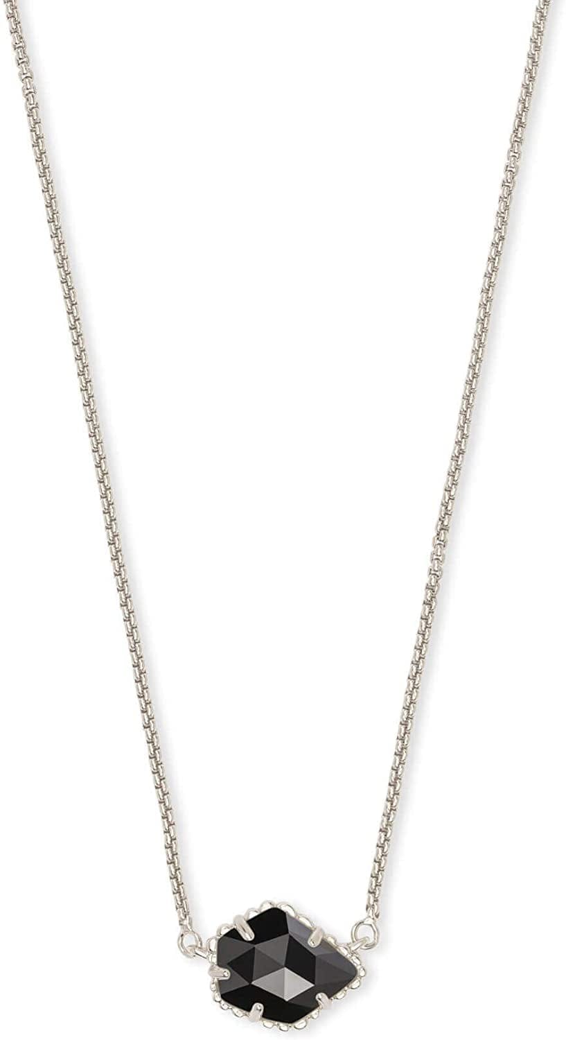 Tess Pendant Necklace for Women, Fashion Jewelry RHODIUM - BLACK OPAQUE GLASS