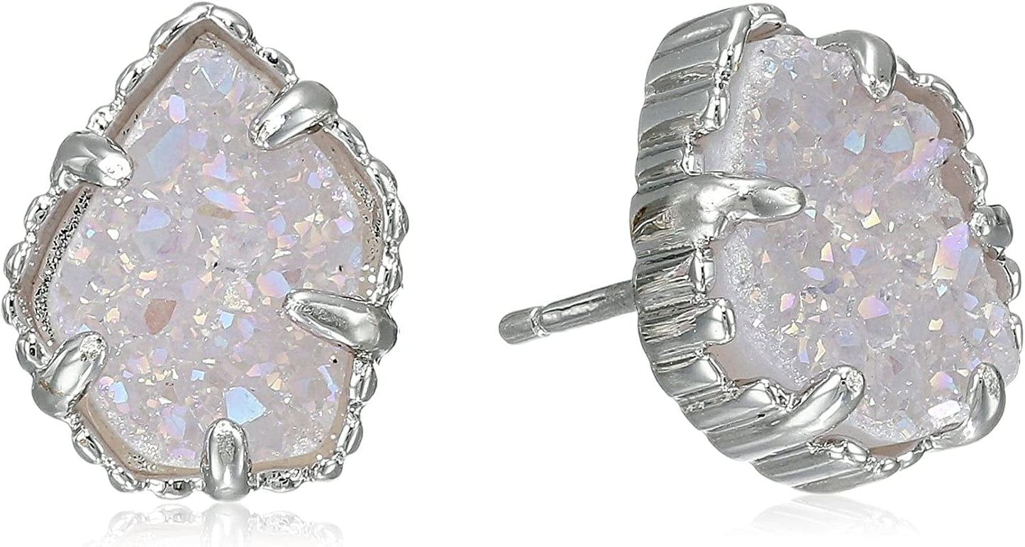 Tessa Stud Earrings for Women, Fashion Jewelry Iridescent Drusy/Rhodium plated