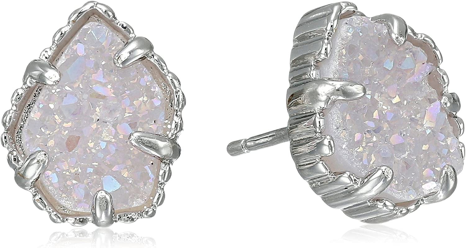 Tessa Stud Earrings for Women, Fashion Jewelry Iridescent Drusy/Rhodium plated