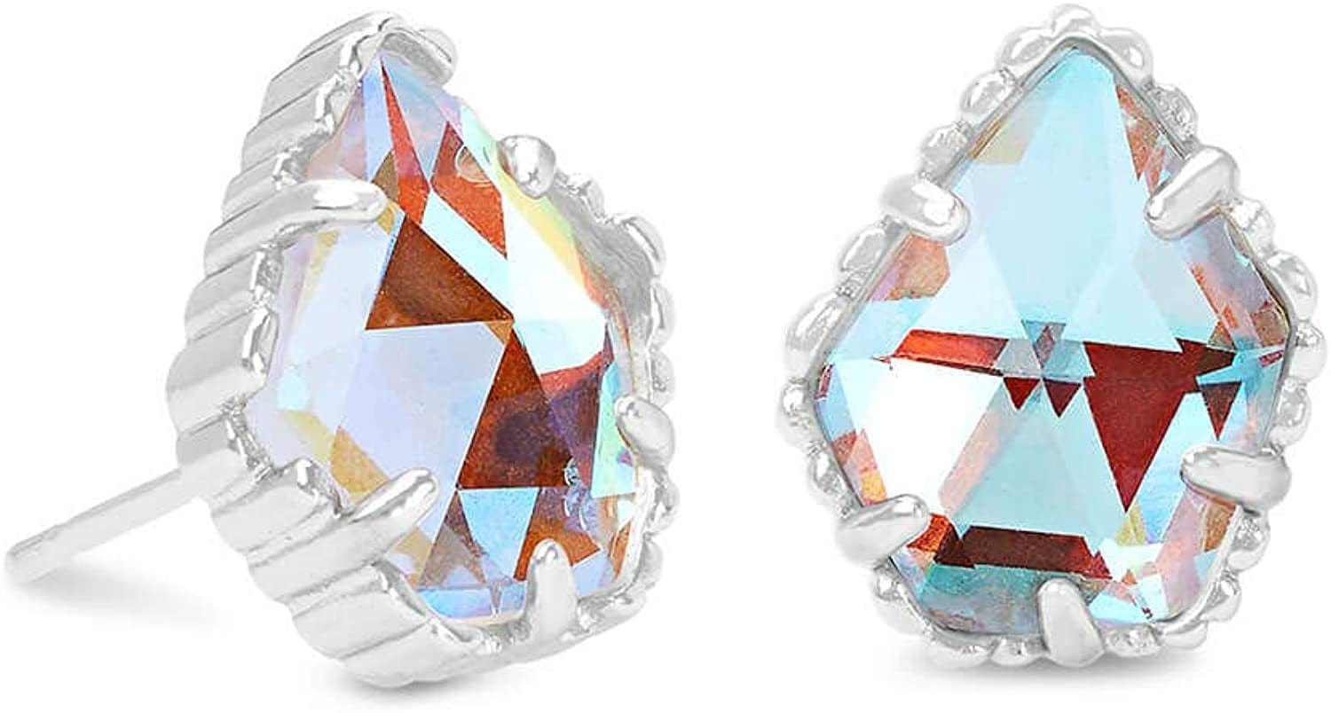 Tessa Stud Earrings for Women, Fashion Jewelry RHODIUM - IRIDESCENT DICHROIC GLASS