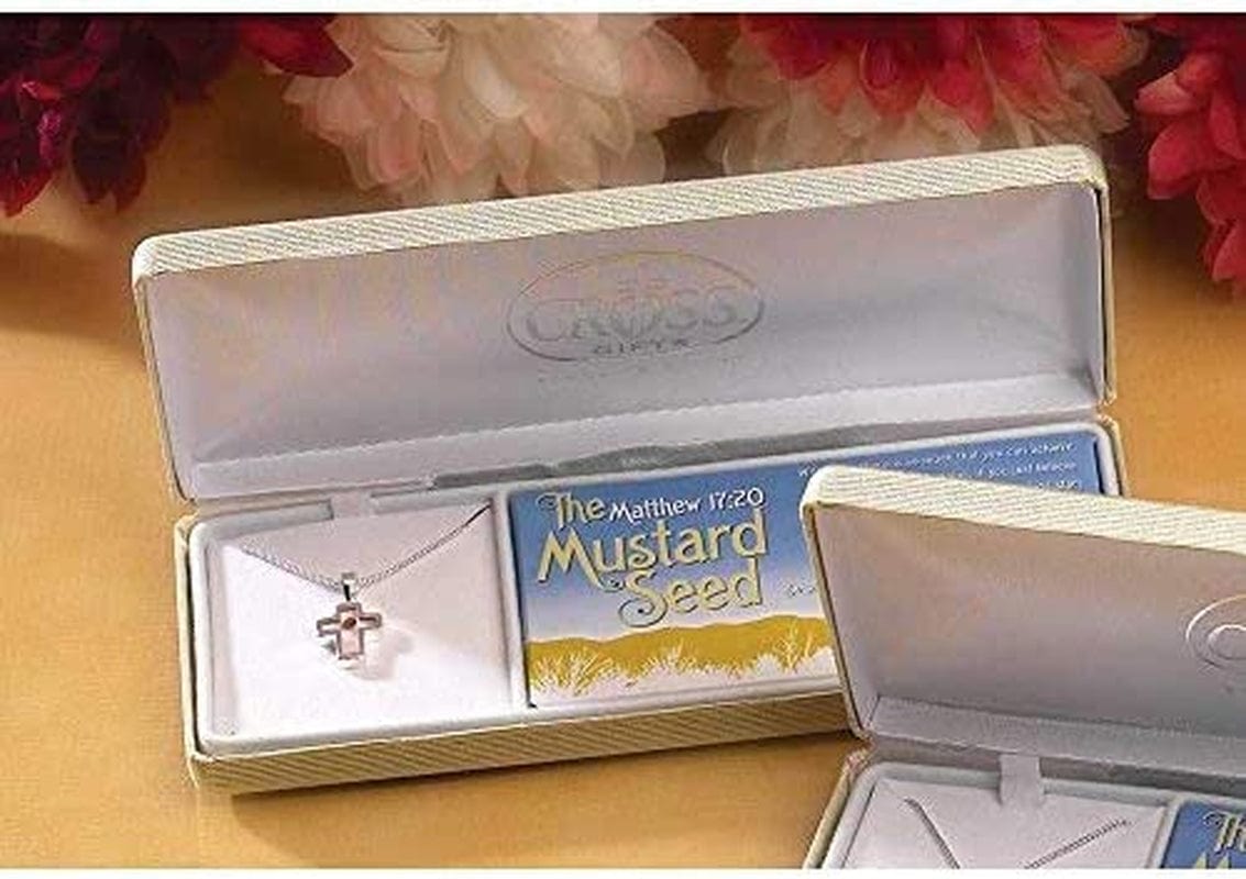 the Mustard Seed Open Cross Pendant 18-20 Inch Silver Plated Necklace in Jewelry Box with Sentiment Card
