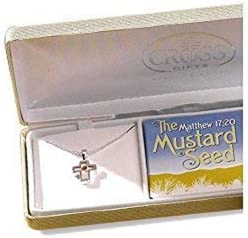 the Mustard Seed Open Cross Pendant 18-20 Inch Silver Plated Necklace in Jewelry Box with Sentiment Card