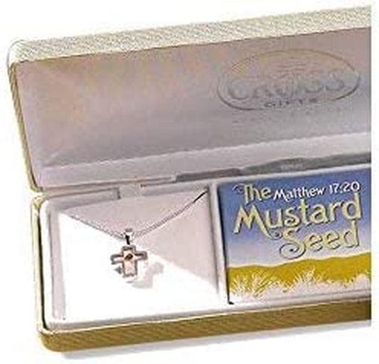 the Mustard Seed Open Cross Pendant 18-20 Inch Silver Plated Necklace in Jewelry Box with Sentiment Card