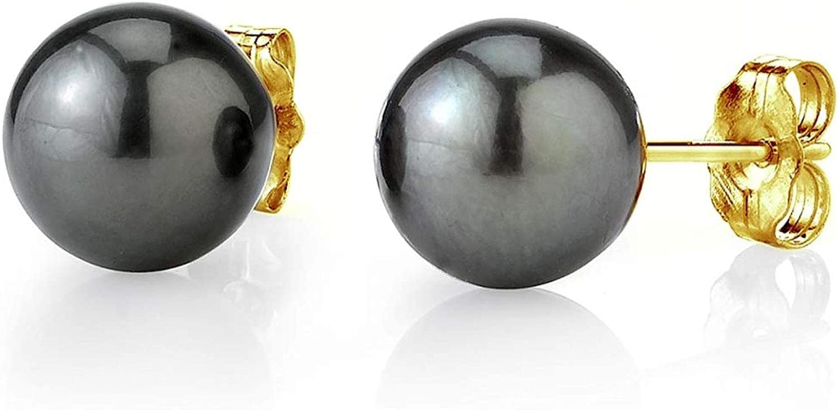 THE PEARL SOURCE Tahitian Real Pearl Earrings for Women - Black 14K Gold Stud Earrings | Hypoallergenic Earrings with Genuine Cultured Pearls, 8.0Mm-12.0Mm 11.0mm / Yellow Gold