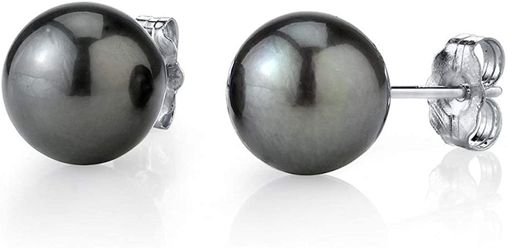 THE PEARL SOURCE Tahitian Real Pearl Earrings for Women - Black 14K Gold Stud Earrings | Hypoallergenic Earrings with Genuine Cultured Pearls, 8.0Mm-12.0Mm 9.0mm / White Gold