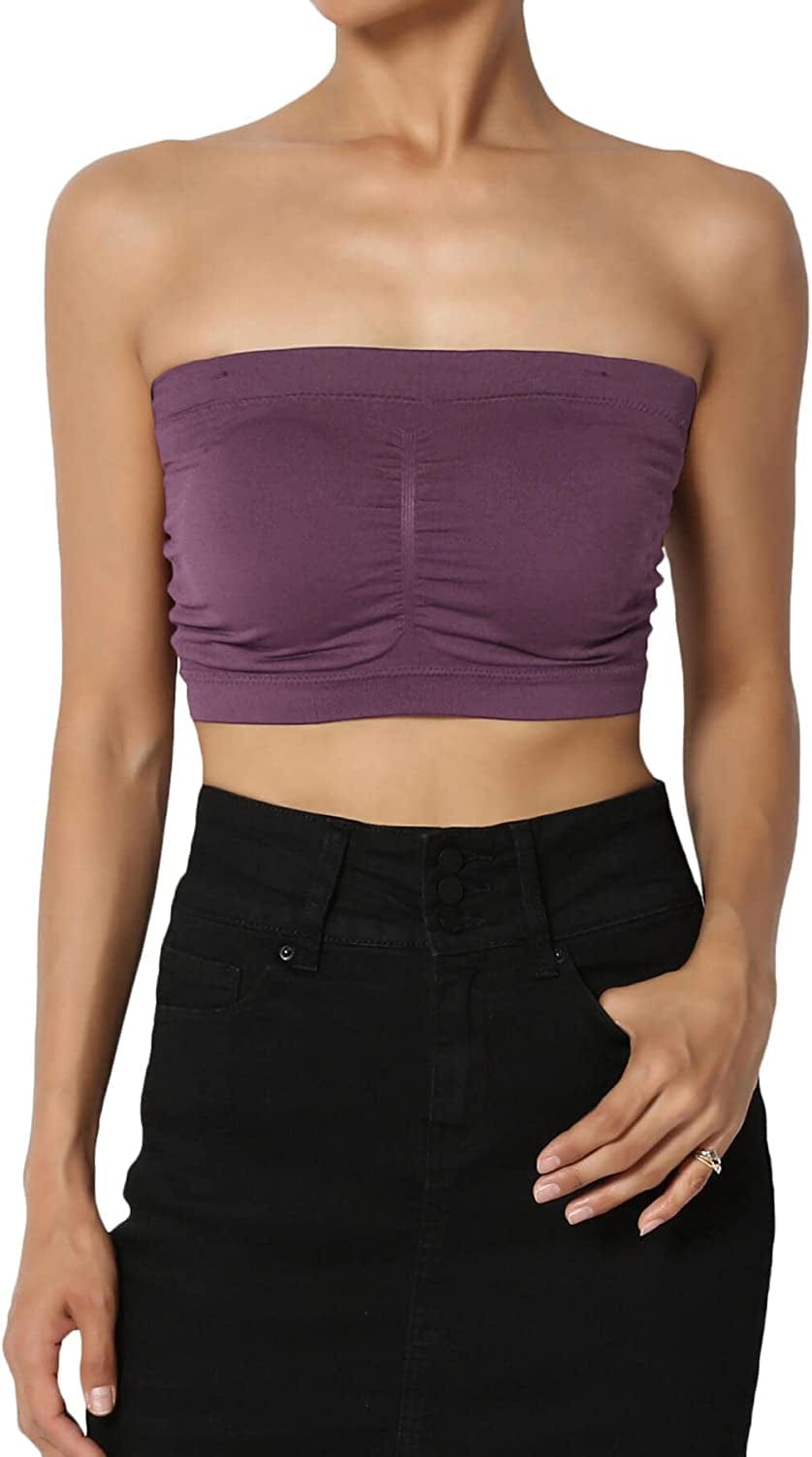 Themogan Women & plus Seamless Removable Pad Bandeau Strapless Tube Bra Top Dusty Plum / 1X-2X