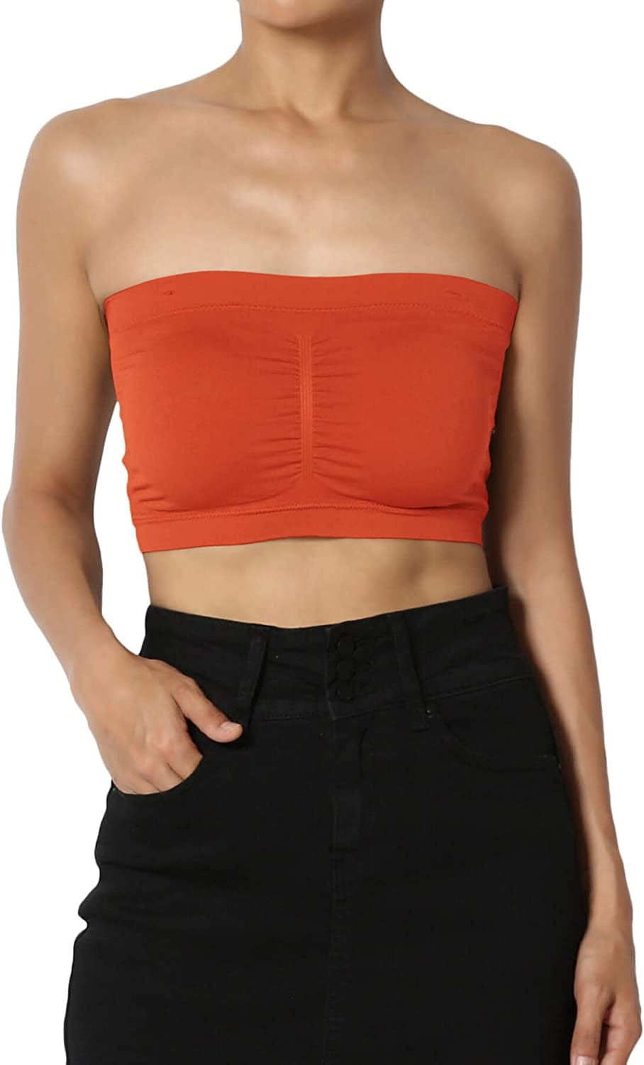 Themogan Women & plus Seamless Removable Pad Bandeau Strapless Tube Bra Top Copper / 1X-2X