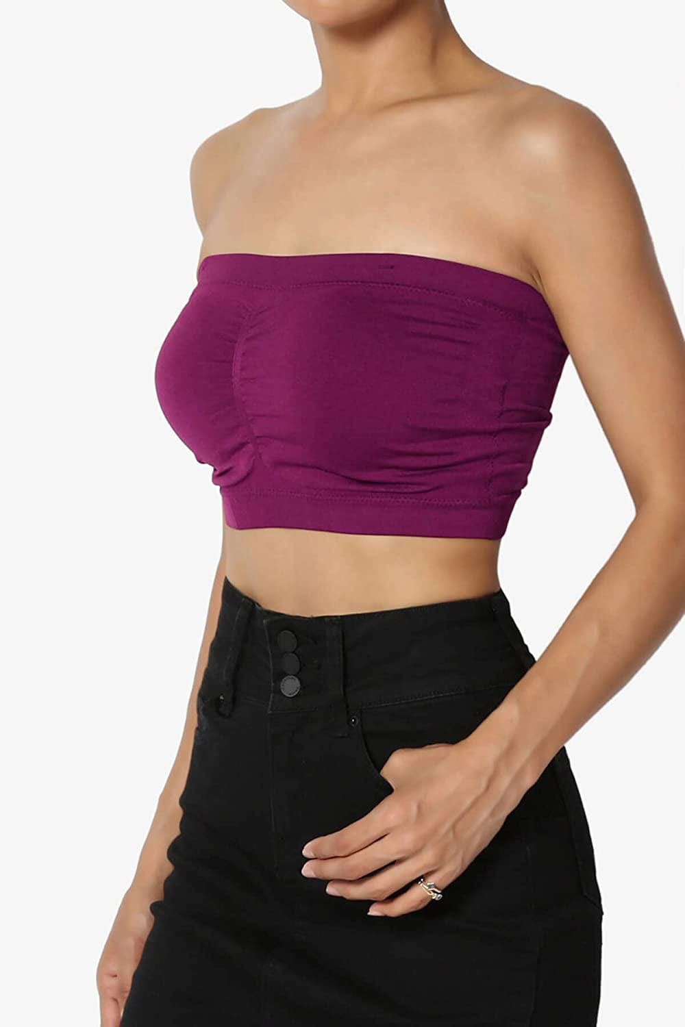 Themogan Women & plus Seamless Removable Pad Bandeau Strapless Tube Bra Top