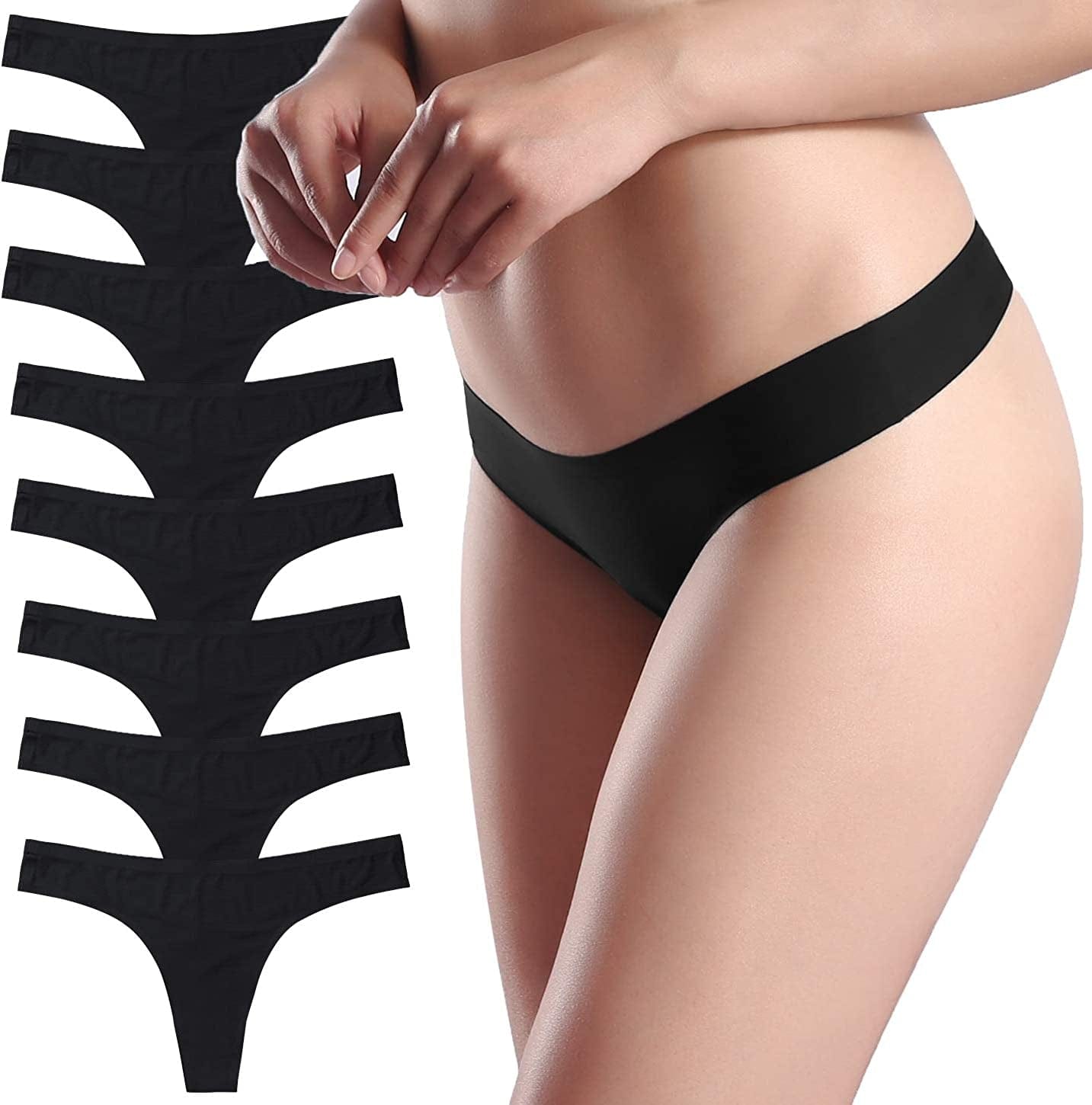 Thongs for Women, No Show Womens Thongs Underwear, Ice Silk Thong Bikini Underwear Pack Black / Small