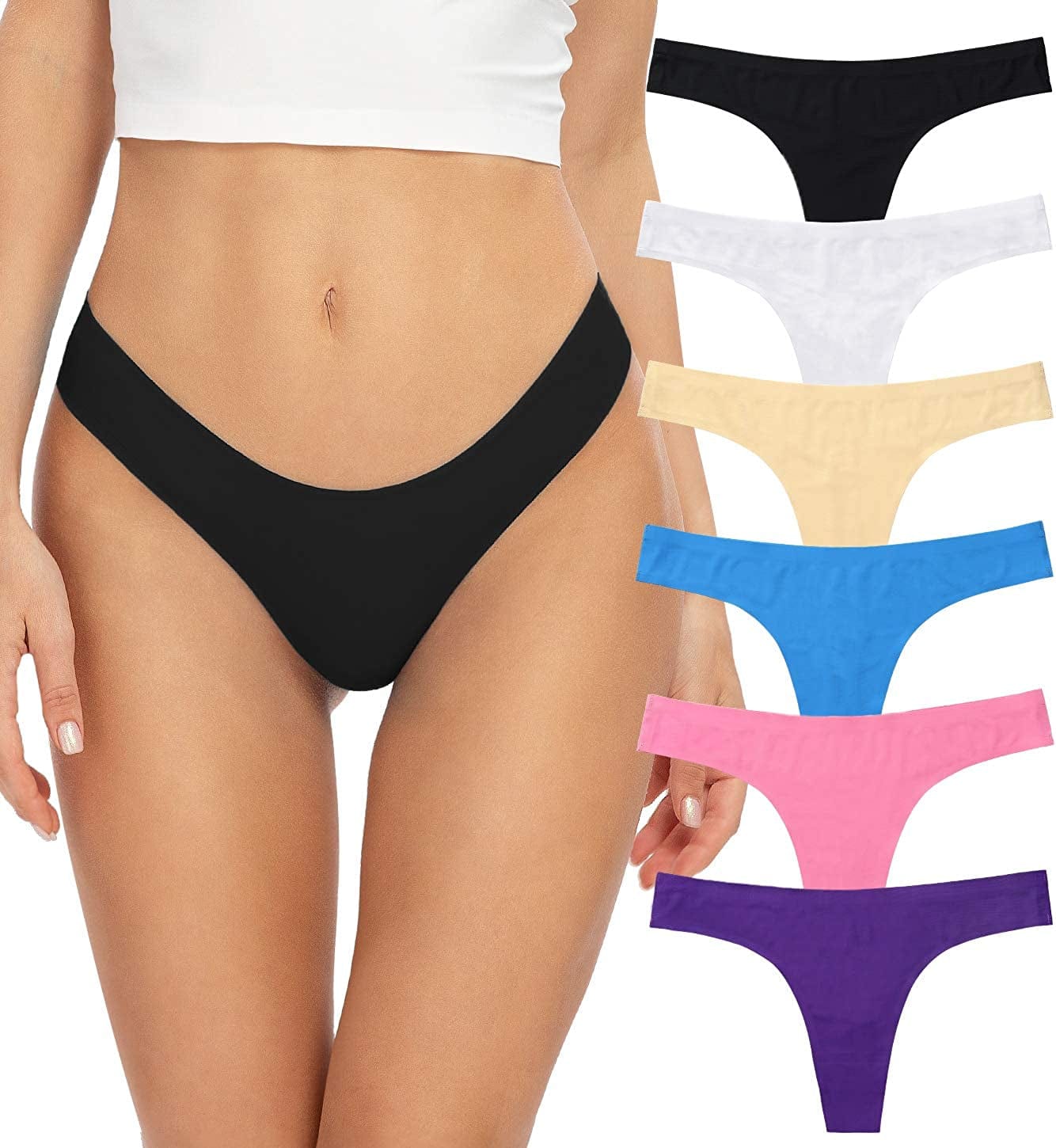 Thongs for Women, No Show Womens Thongs Underwear, Ice Silk Thong Bikini Underwear Pack Thongs Bikini Bottom / Small