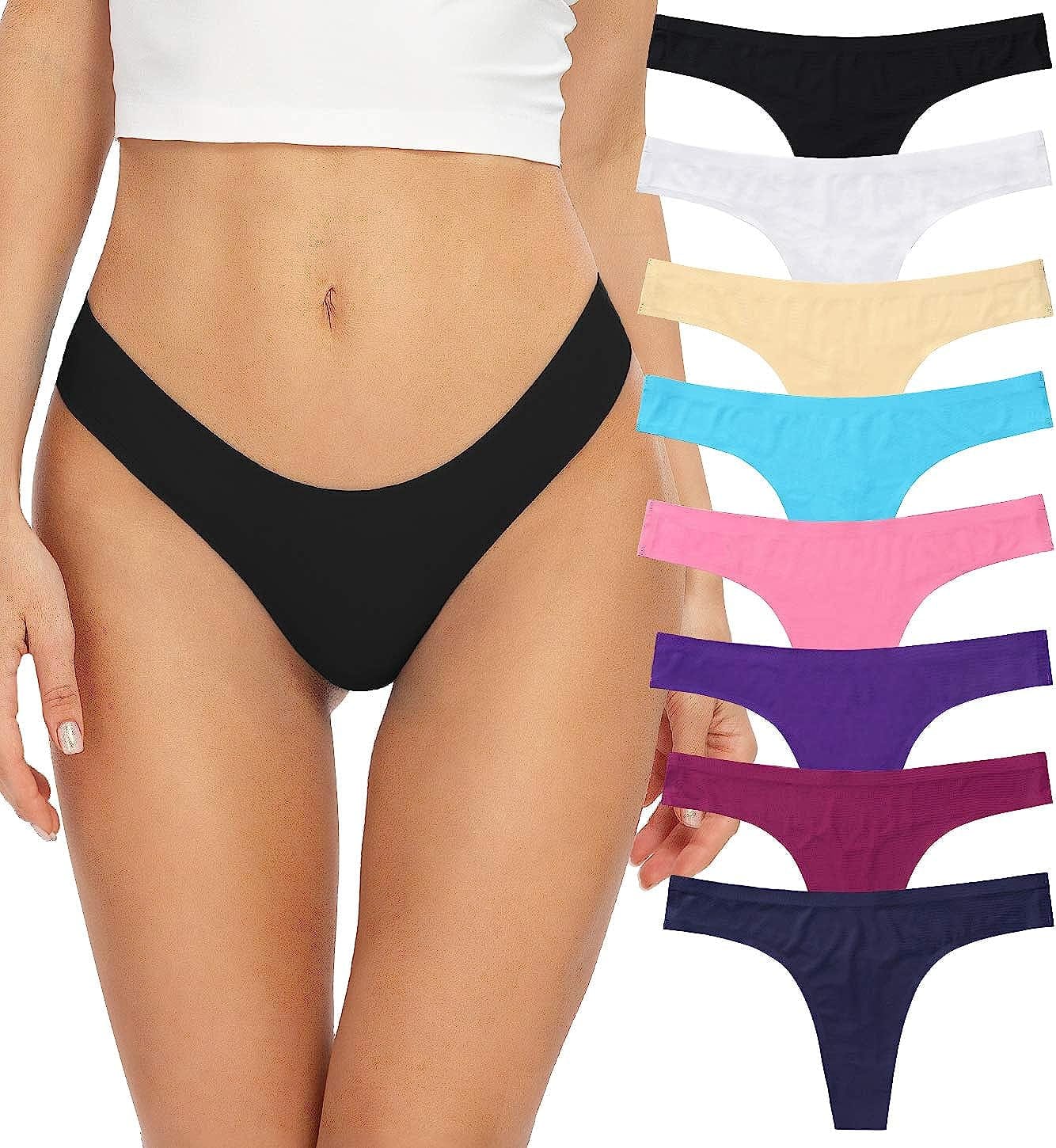 Thongs for Women, No Show Womens Thongs Underwear, Ice Silk Thong Bikini Underwear Pack Color / Medium