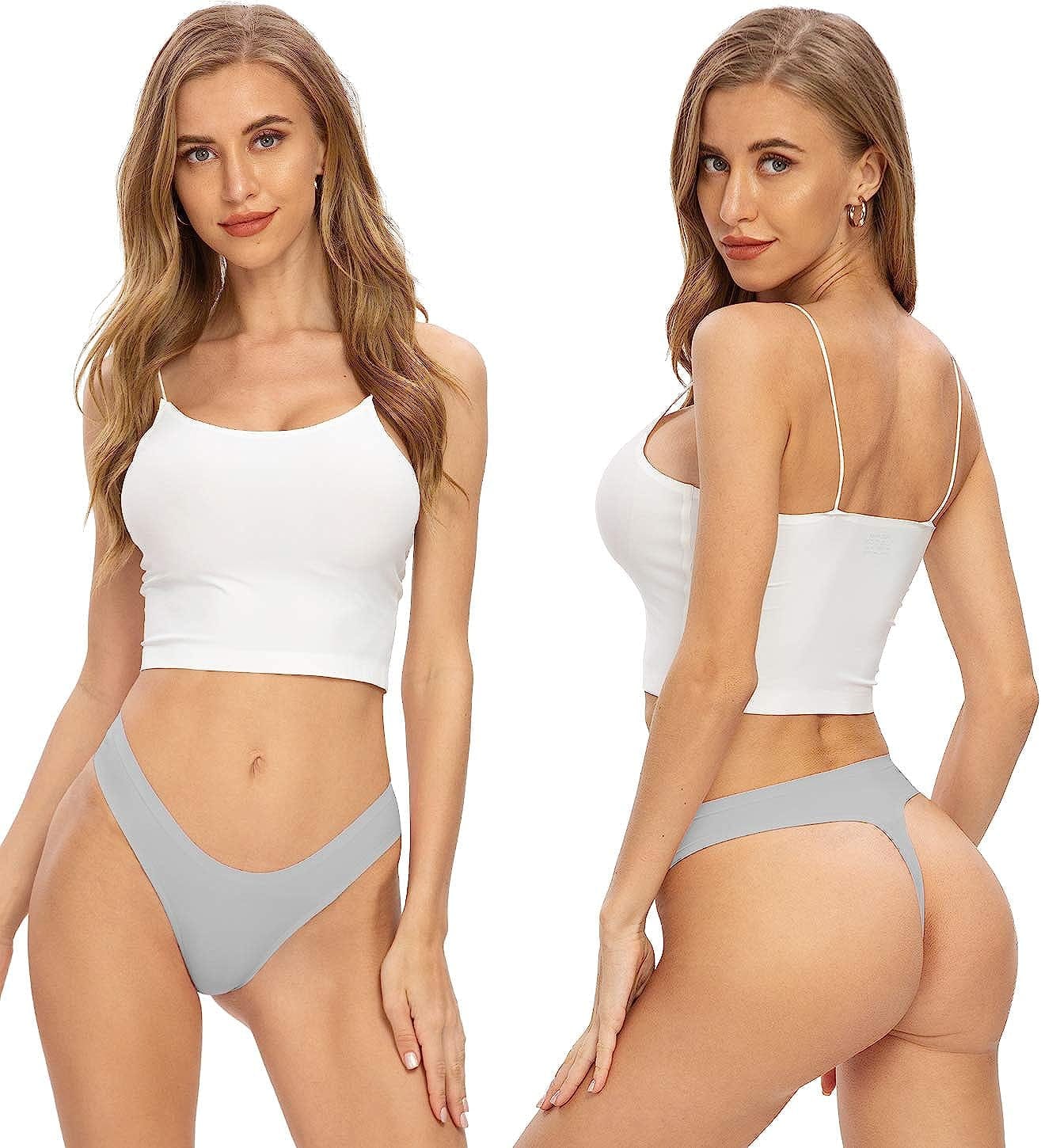 Thongs for Women, No Show Womens Thongs Underwear, Ice Silk Thong Bikini Underwear Pack