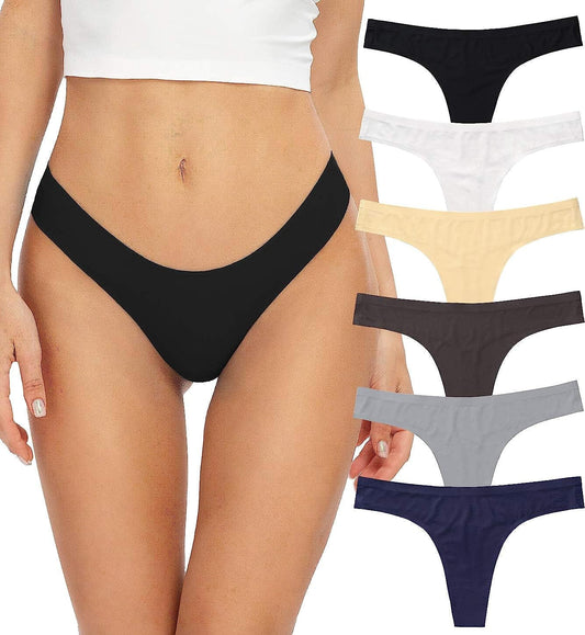 Thongs for Women, No Show Womens Thongs Underwear, Ice Silk Thong Bikini Underwear Pack B/G Seamless Thongs / Large