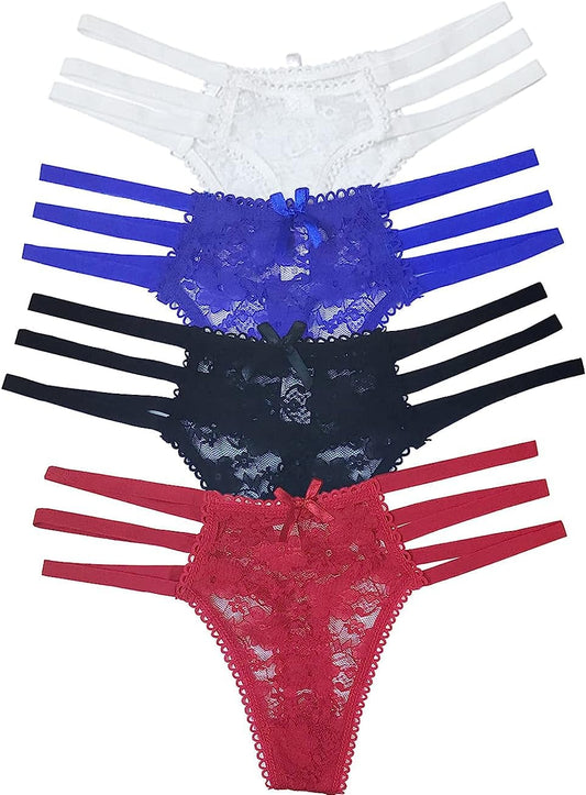Thongs for Women Pack Lace Panties Sexy Underwear Naughty Breathable Multicolour