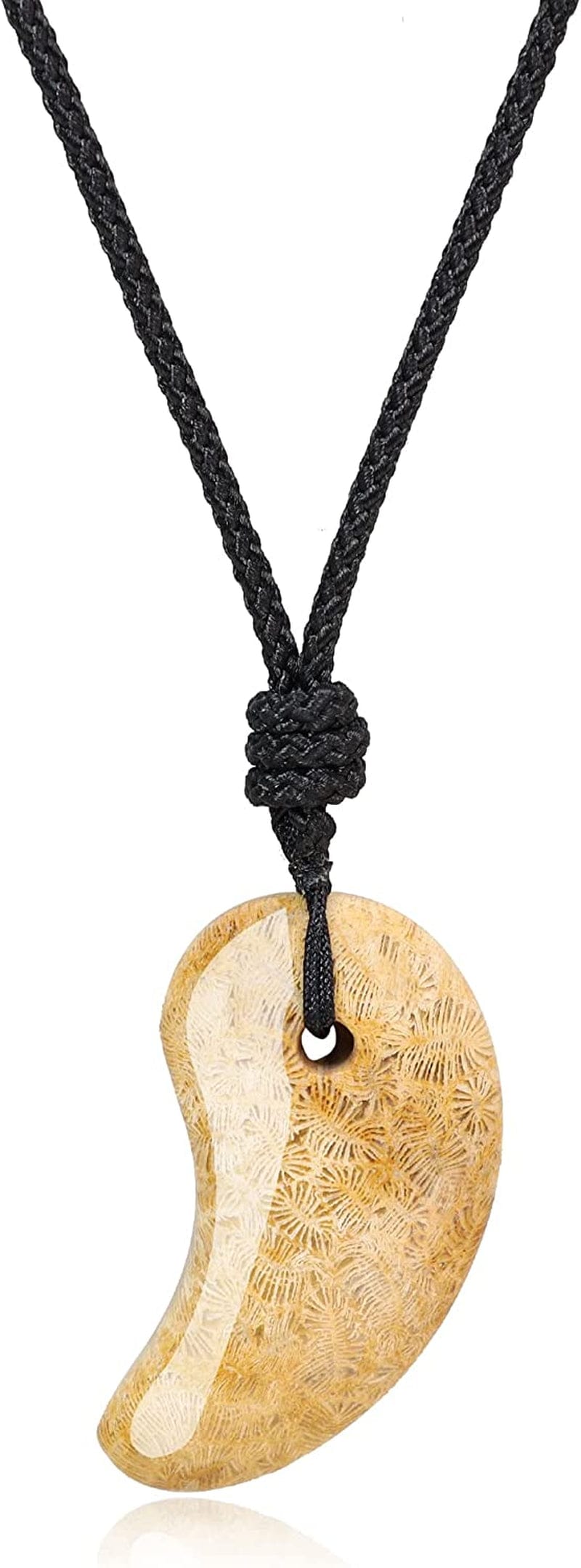 Three Sacred Treasures Magatama Pendant Necklace Fossil Coral Jasper