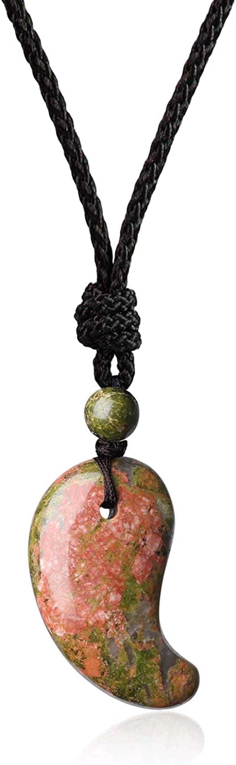 Three Sacred Treasures Magatama Pendant Necklace Unakite