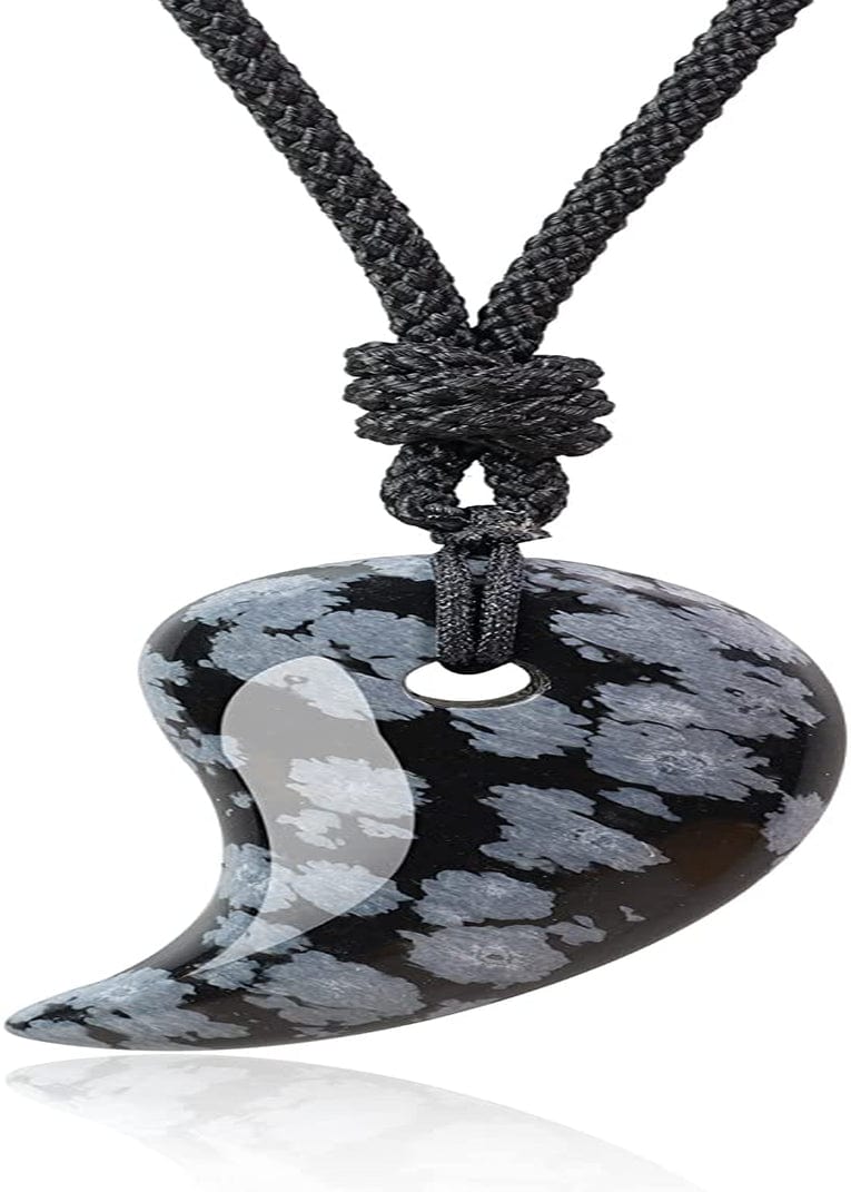 Three Sacred Treasures Magatama Pendant Necklace Snowflake Obsidian