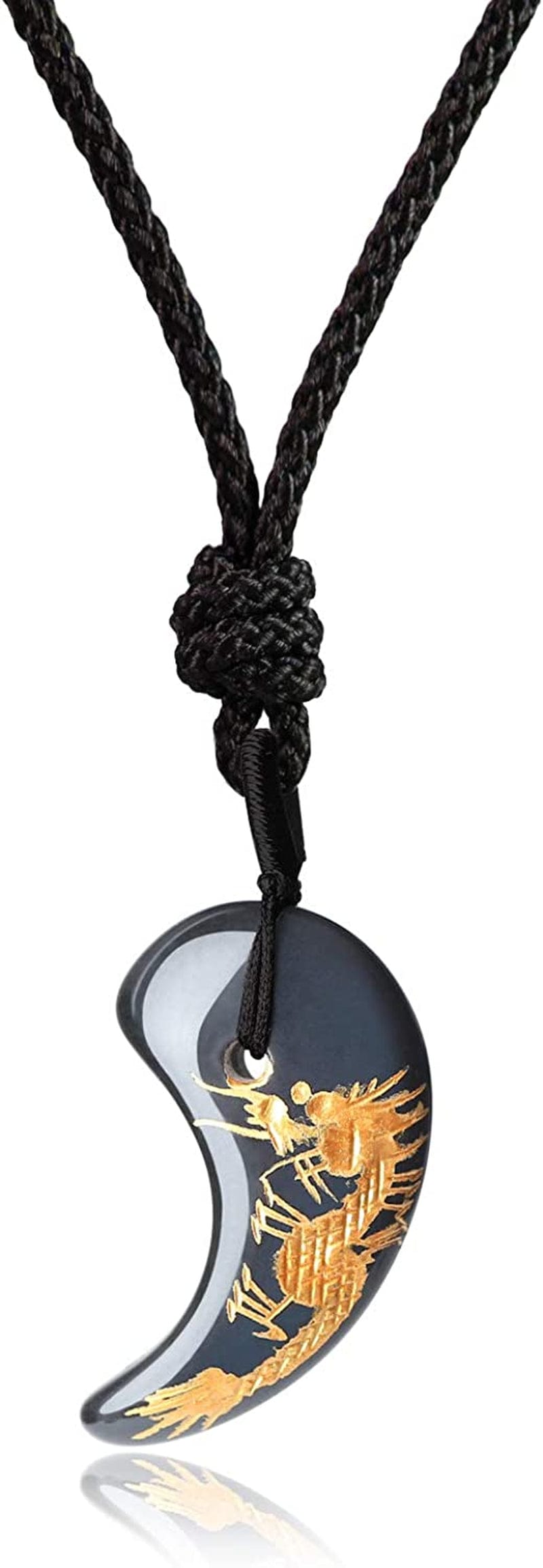 Three Sacred Treasures Magatama Pendant Necklace Dragon/Obsidian