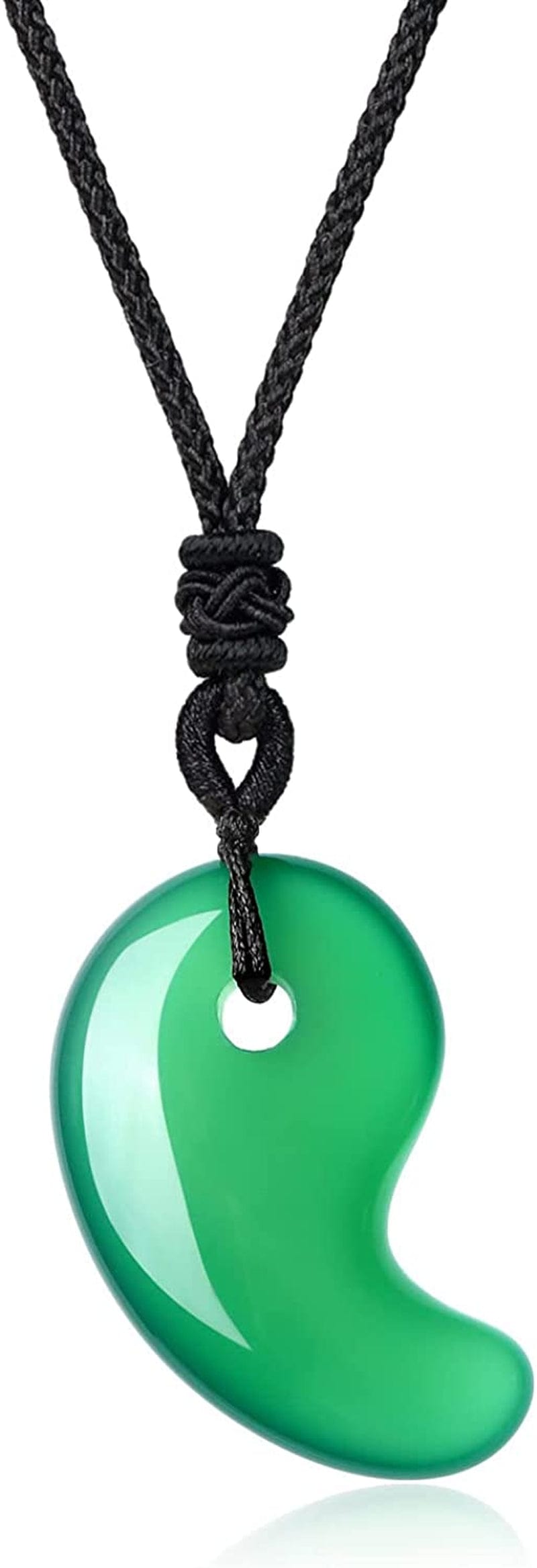 Three Sacred Treasures Magatama Pendant Necklace Green Agate