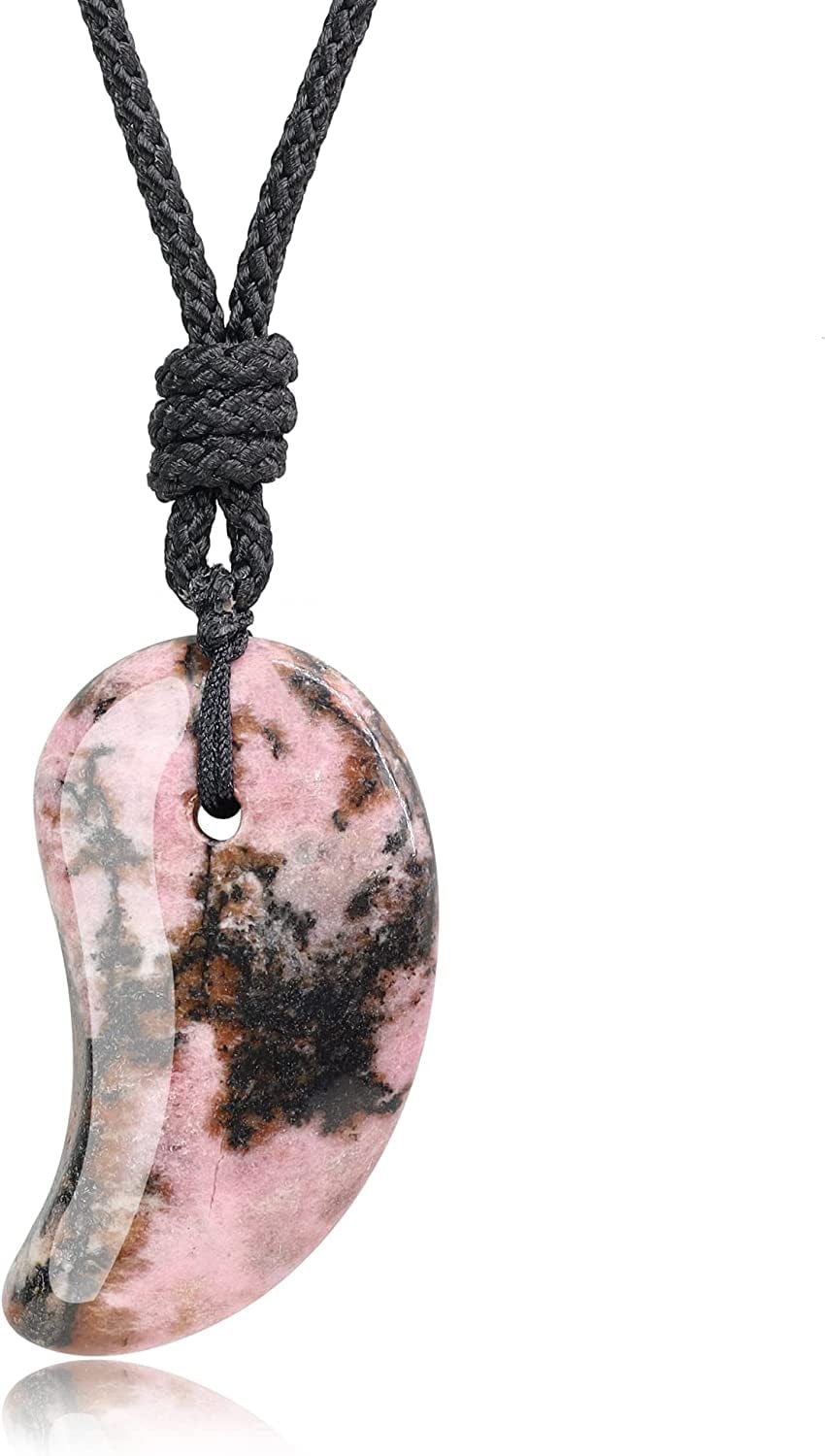 Three Sacred Treasures Magatama Pendant Necklace Rhodonite